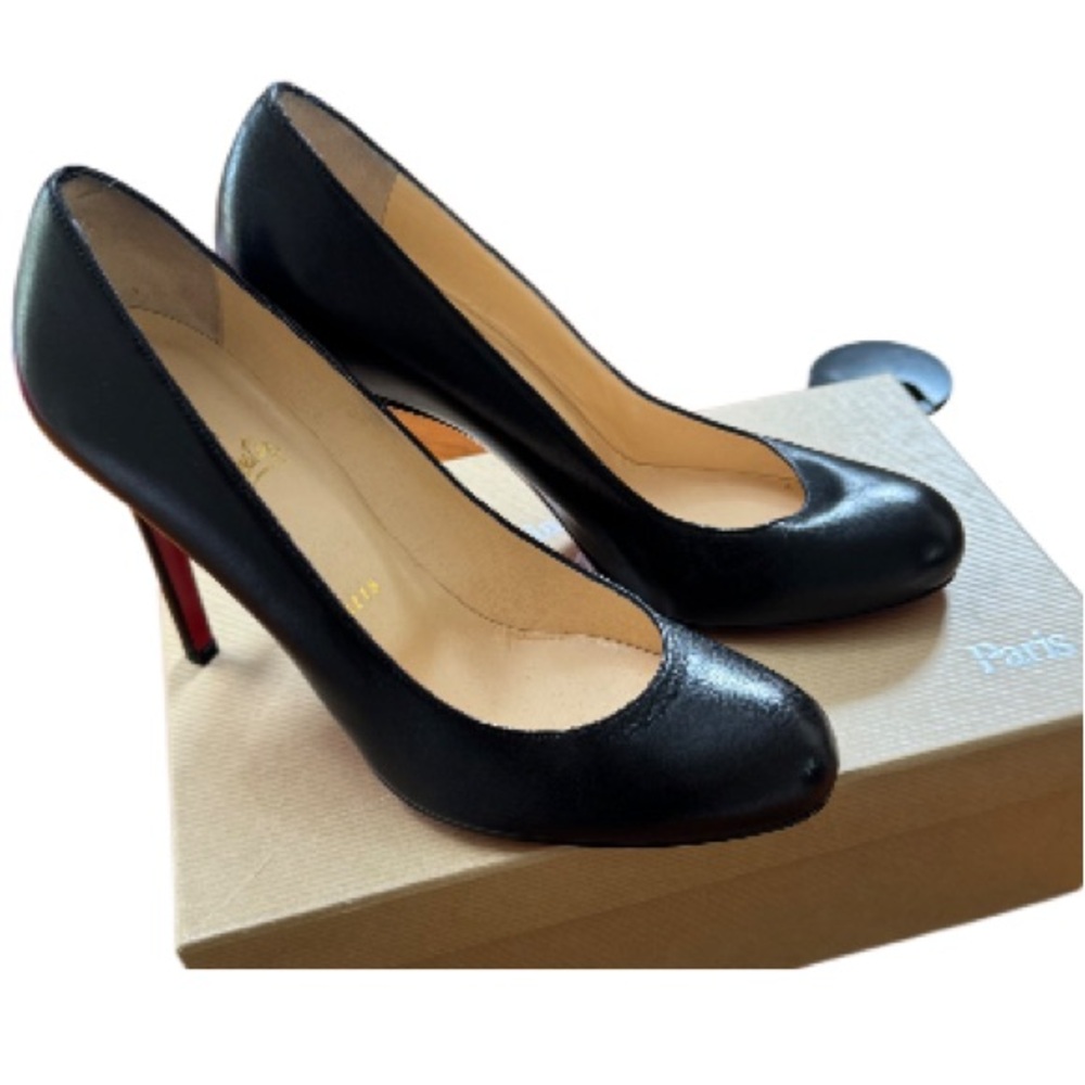 CHRISTIAN LOUBOUTIN NWT LADIE’S SIMPLE PUMP 100 KID, BLACK- SIZE 38